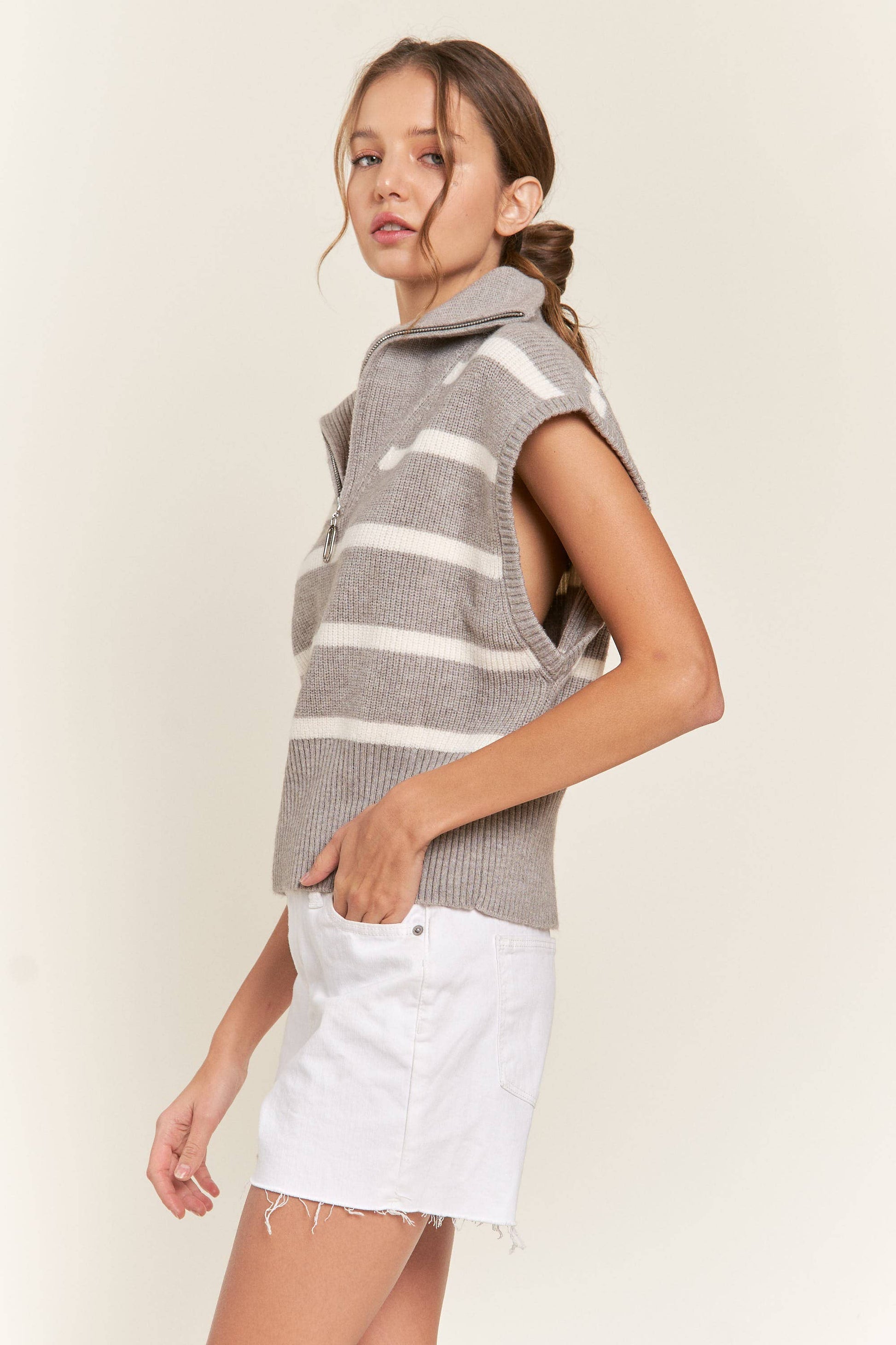 Gray Striped Sweater Vest
