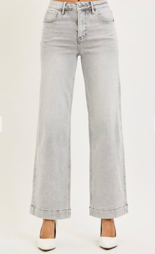 Risen High Rise Wide Leg Light Grey Ankle Jean