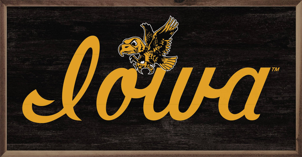 Retro Script State Alumni University Of Iowa Black 16x8