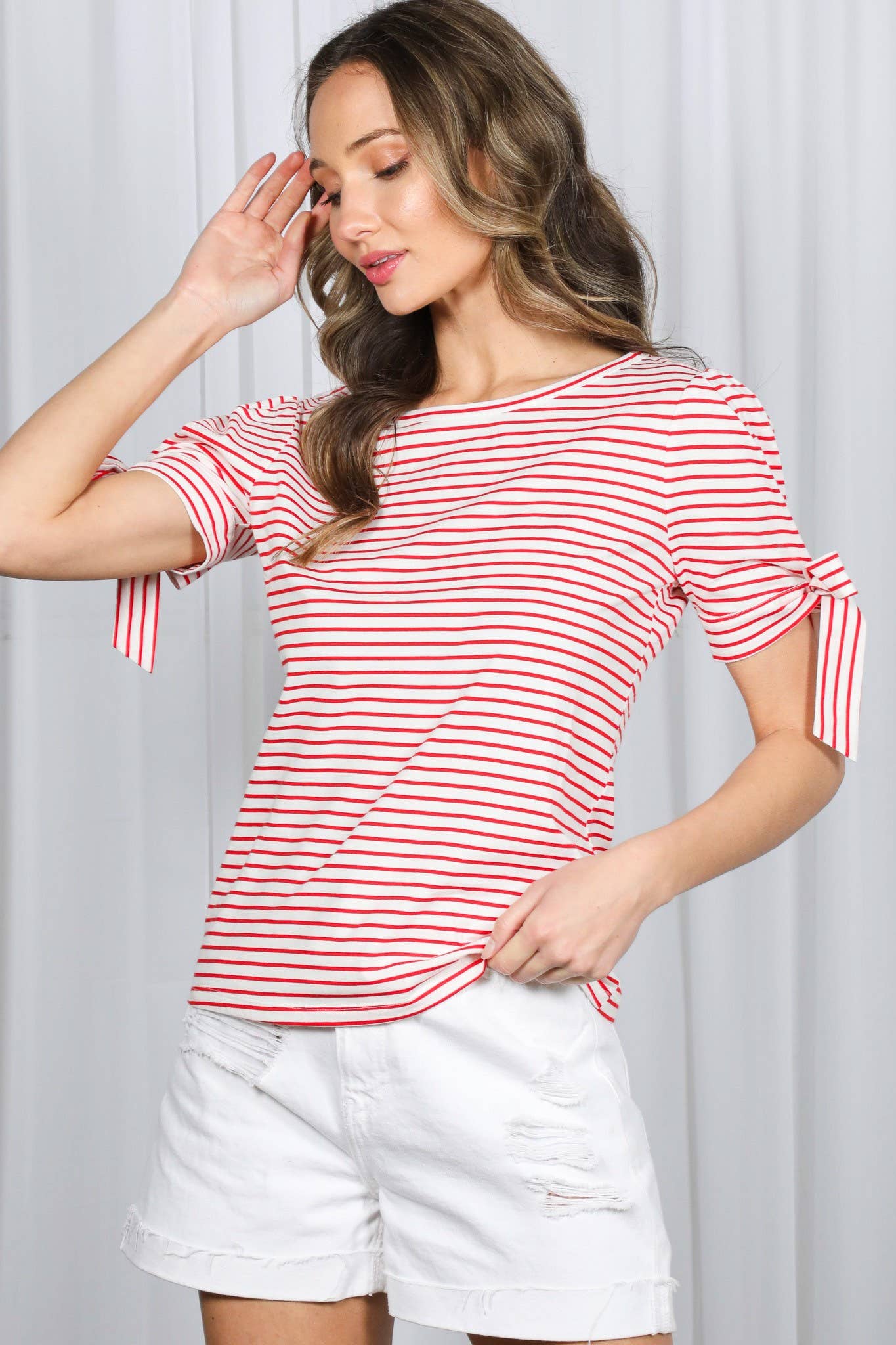Bow Tie Sleeve  Striped Knit Top