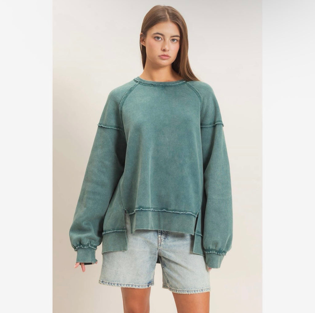 Acid Wash Raw Edge Sweatshirt