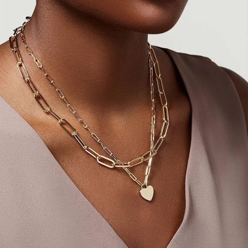 18K STAINLESS STEEL TARNISH FREE LAYERED HEART NECKLACE