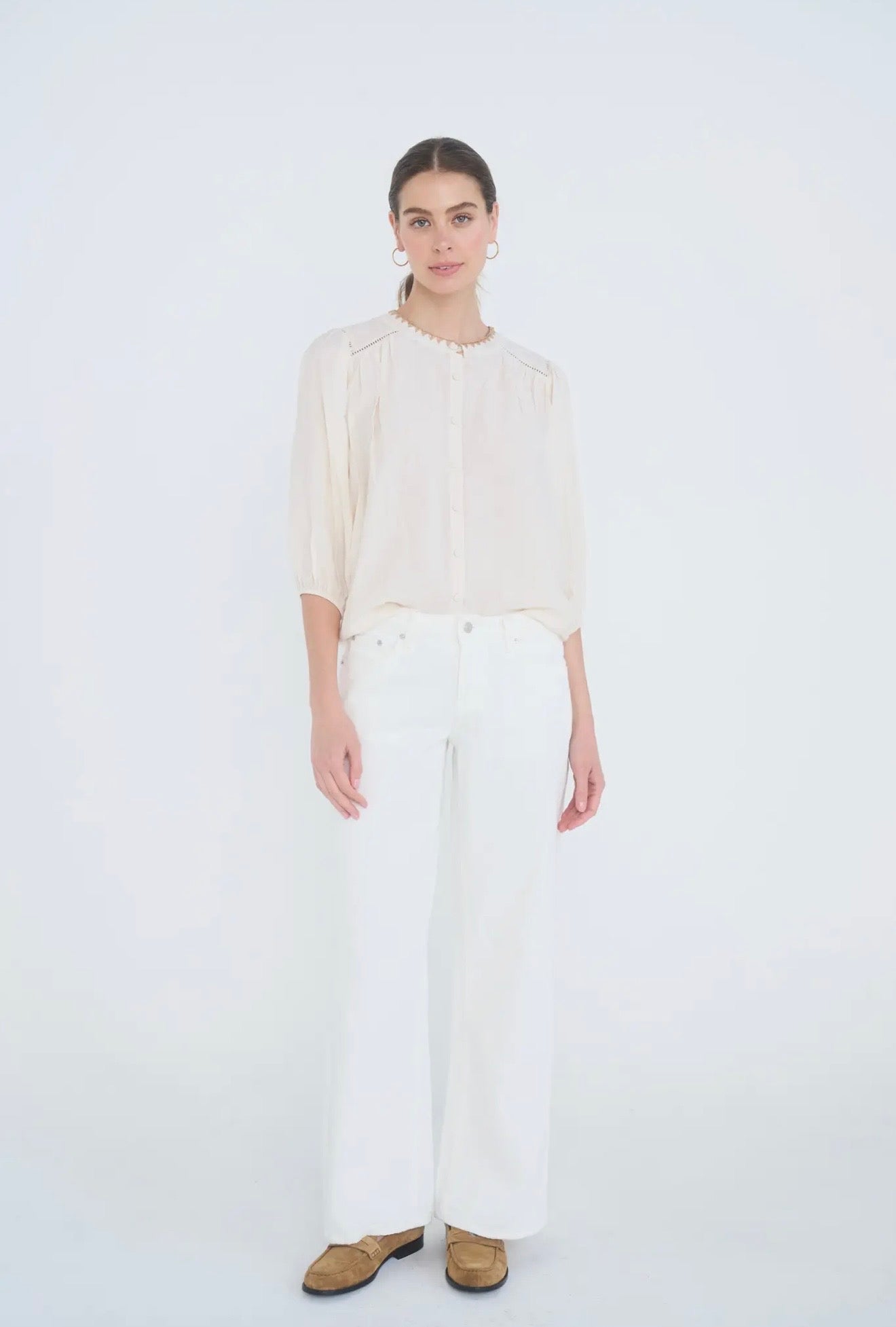 Contrast Stitch Button Down Blouse