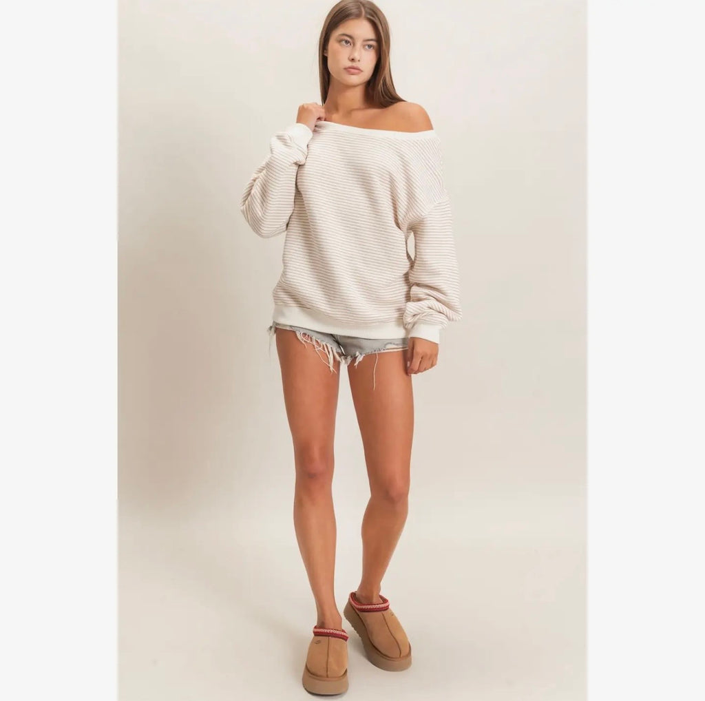 Stripe Off-Shoulder Sweatshirt