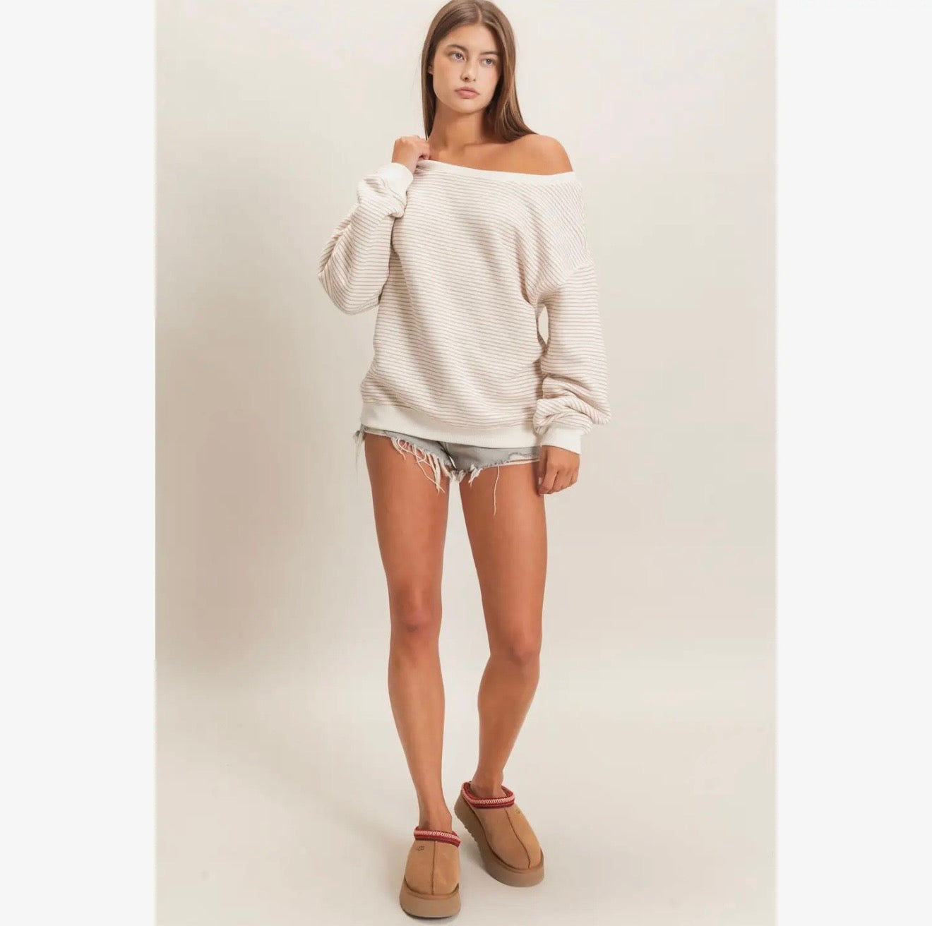 Stripe Off-Shoulder Sweatshirt
