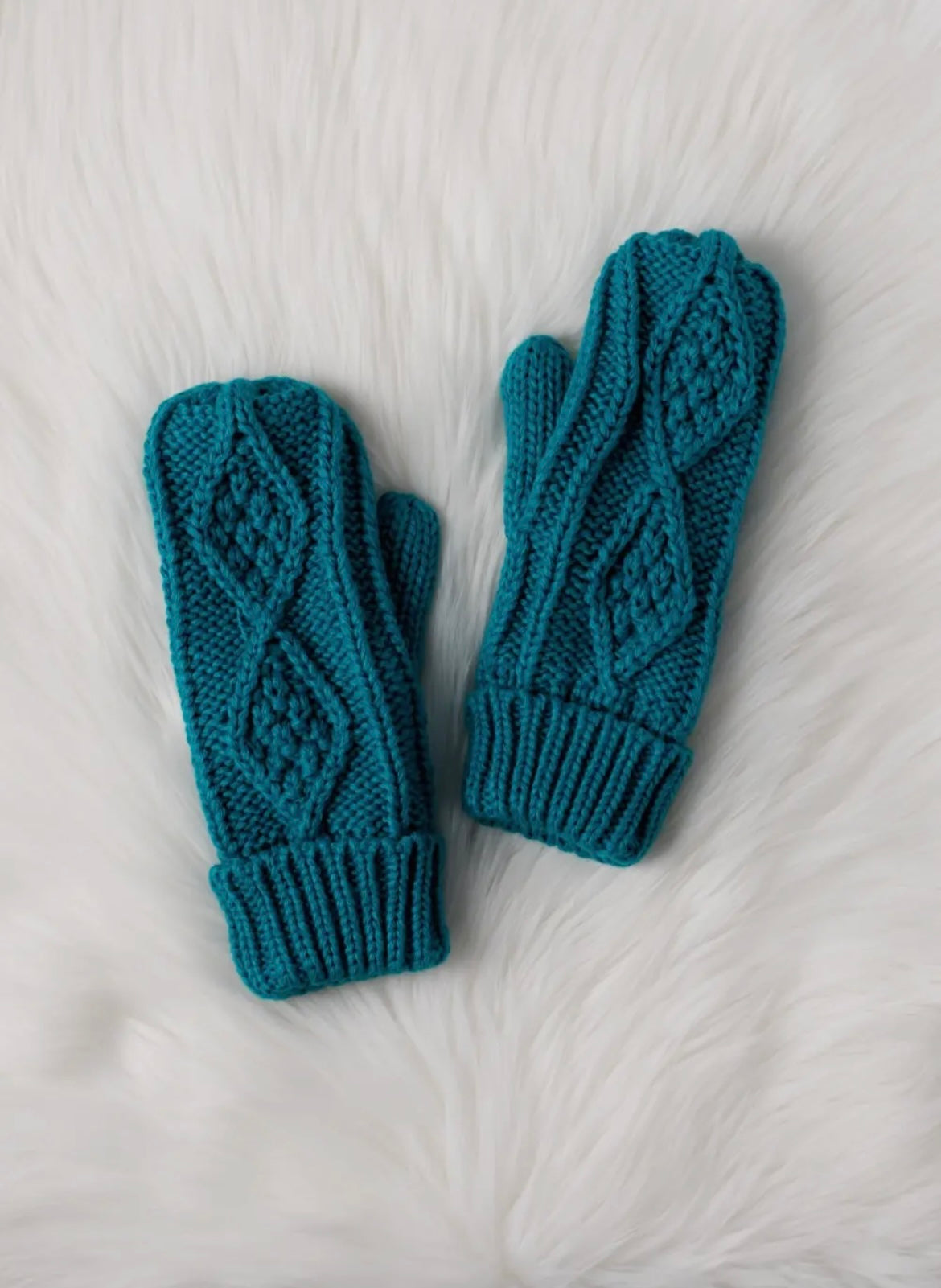 Sapphire Blue Cable Knit Mittens