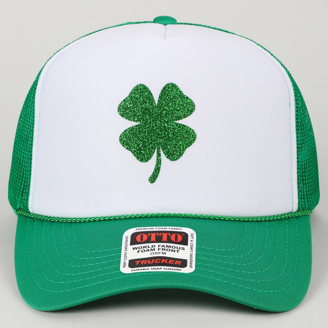 Glitter Four Leaf Clover Logo Foam Trucker Hat