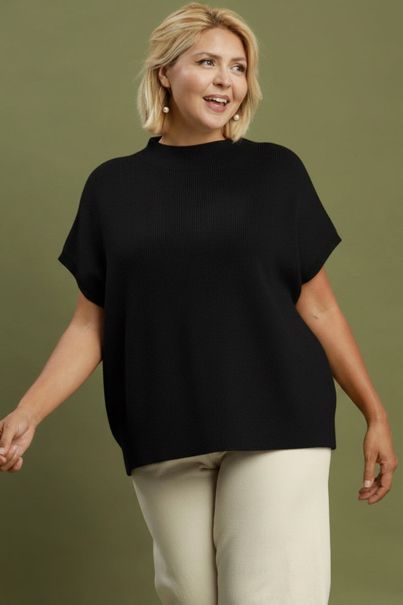 Curvy Mock Neck Short Sleeve Sweater