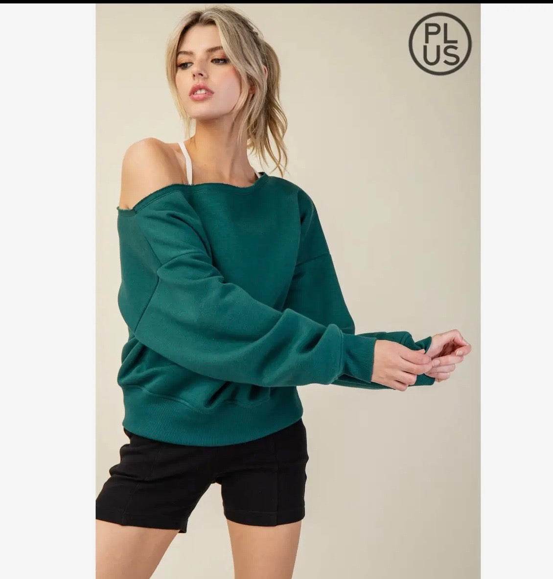 Curvy French Terry Fleece Off Shoulder Top