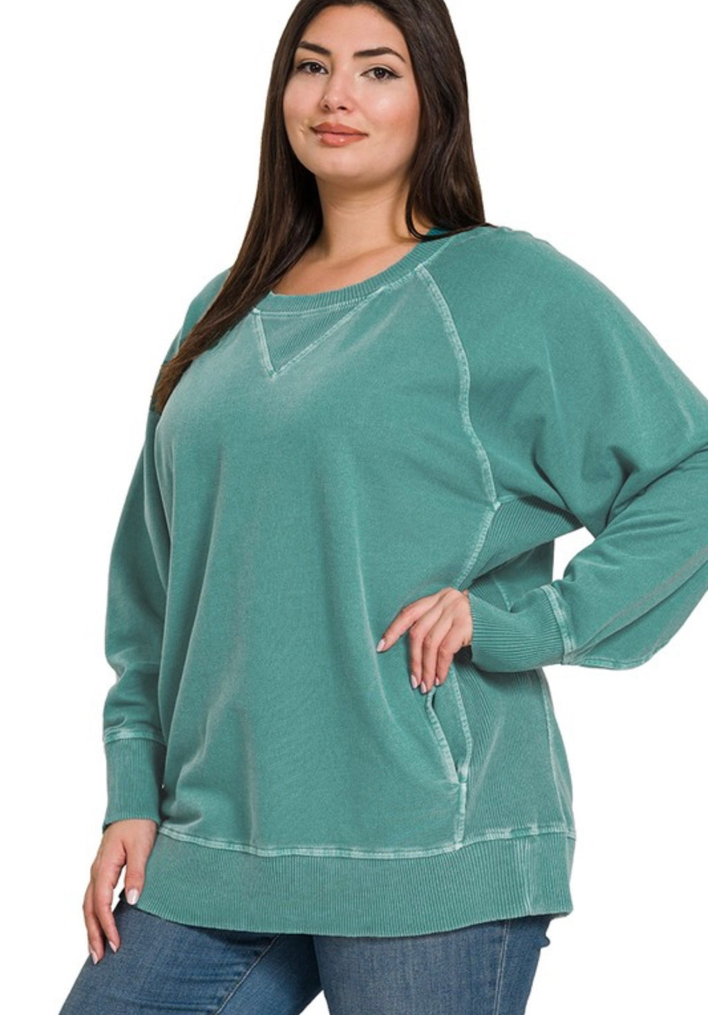 Curvy Pigment Dyed French Terry Sweatshirt with Pockets