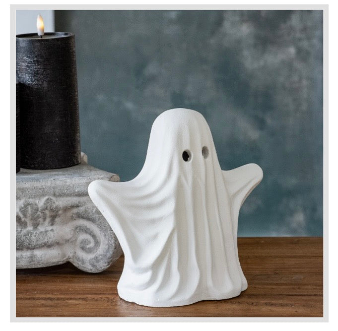 7.7" White Cement Ghost Decor