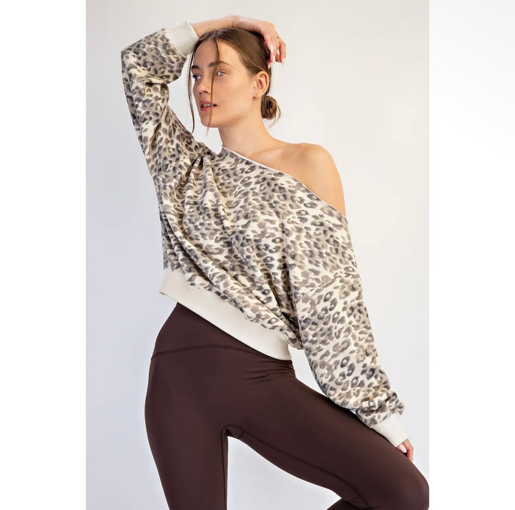 Animal Print Off Shoulder Sweatshirt