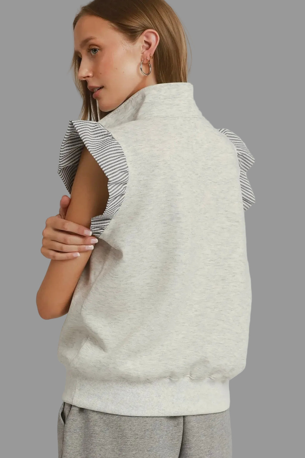 Luxe Knit Ruffle Sleeve Quarter Zip Top
