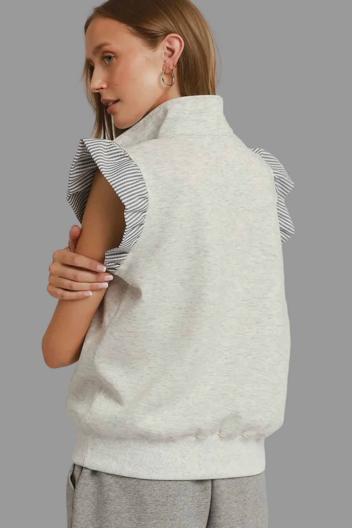 Luxe Knit Ruffle Sleeve Quarter Zip Top