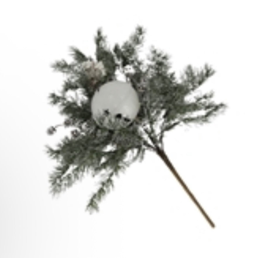 White Frosted Bell Pine Pick