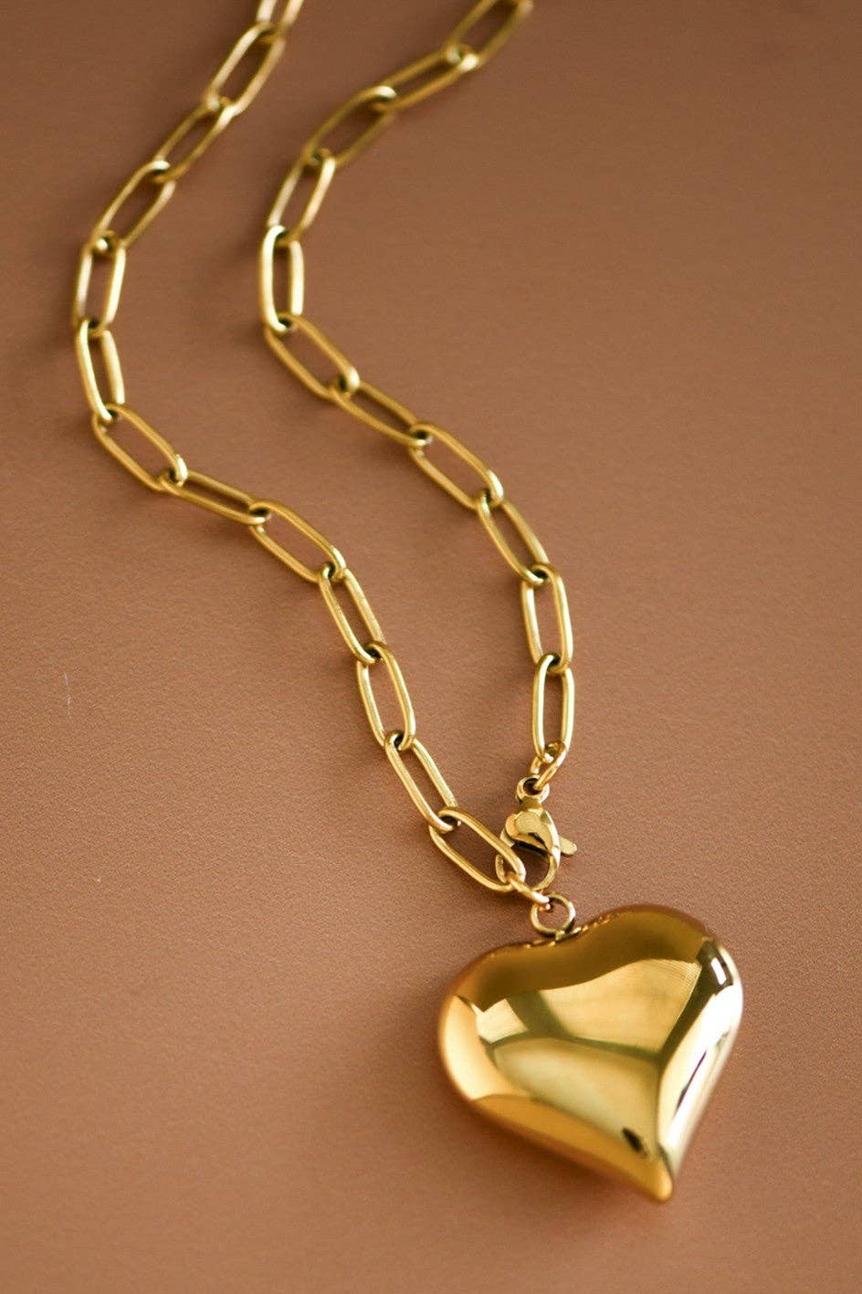 18K Gold Plated Heart Pendant Waterproof Stainless Steel Chain Necklace