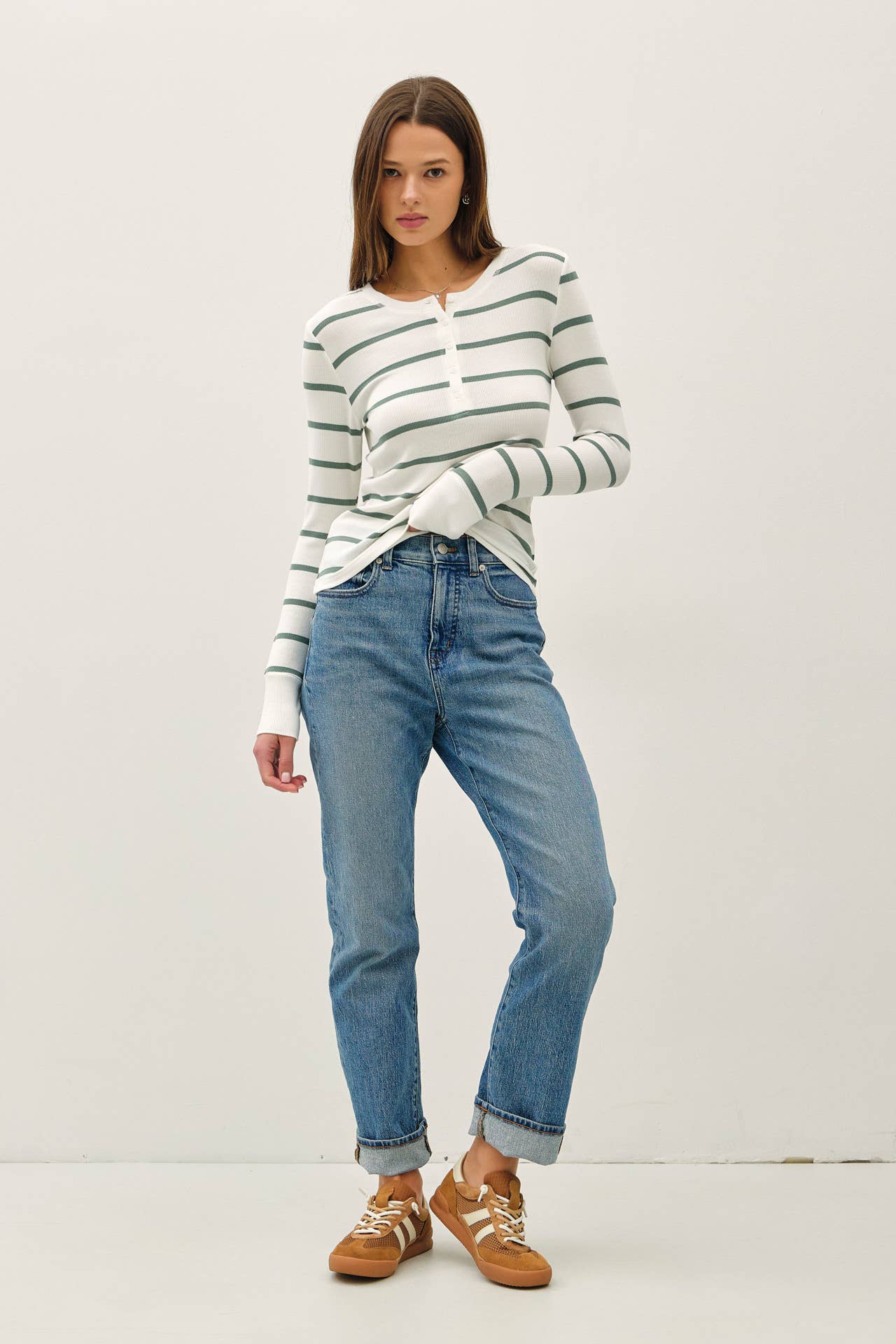 CLASSIC RIBBED STRIPED HENLEY LONGSLEEVE TOP