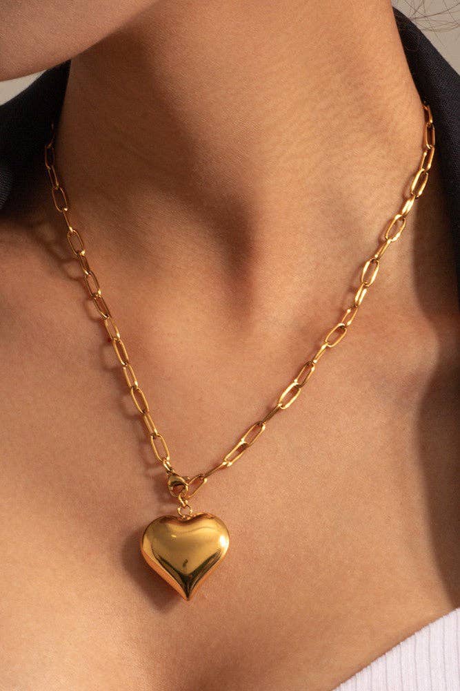 18K Gold Plated Heart Pendant Waterproof Stainless Steel Chain Necklace