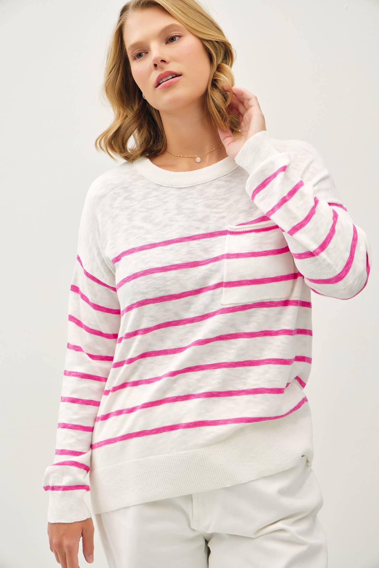 Curvy Lightweight Slub Knit Striped Sweater