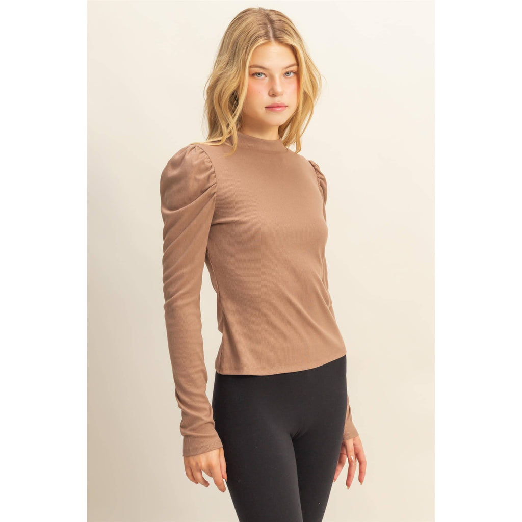Elegant Puff-Sleeve Fitted Top With Keyhole Back