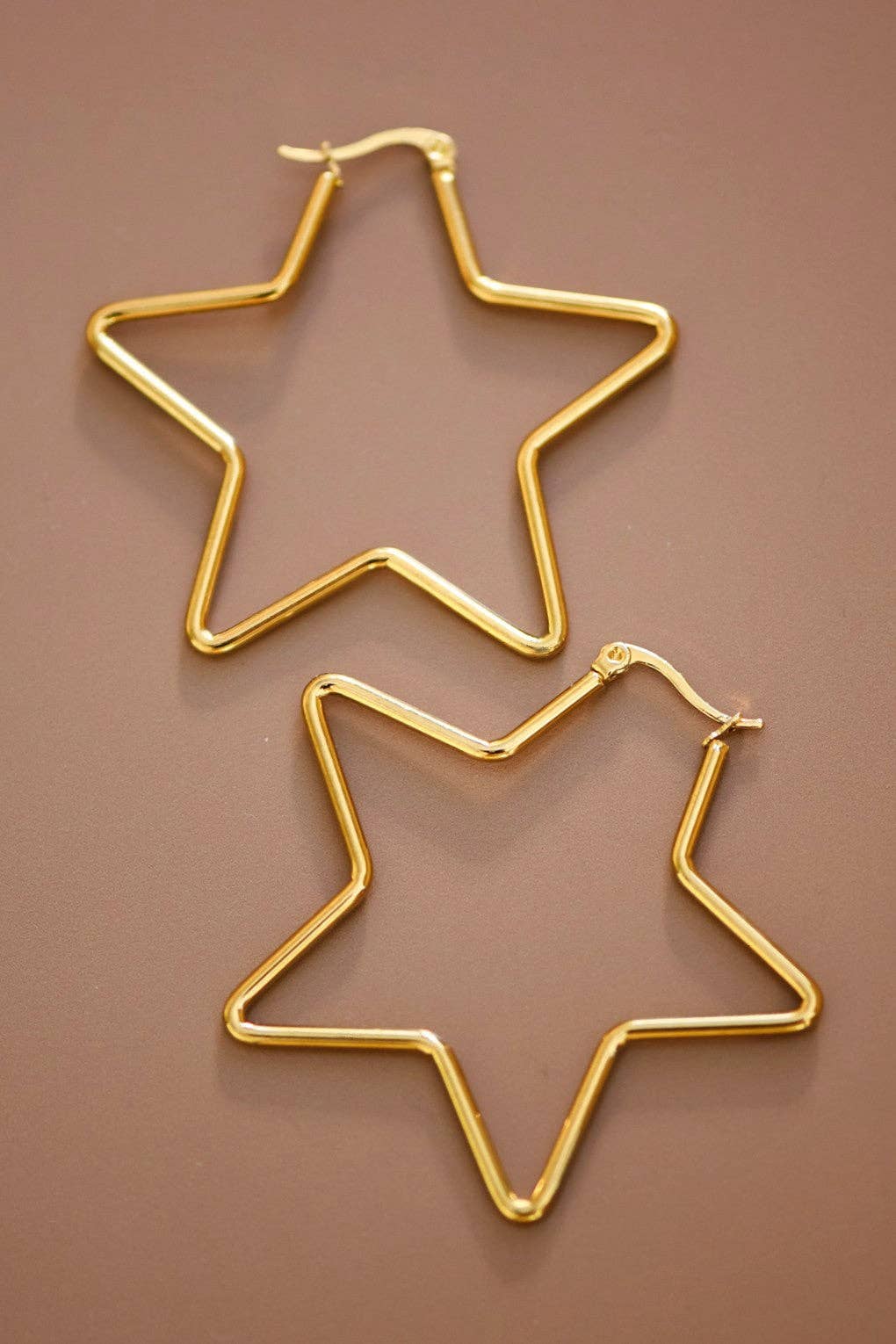 18K Gold Plated Waterproof Stainless Steel Star Hoop Earrings