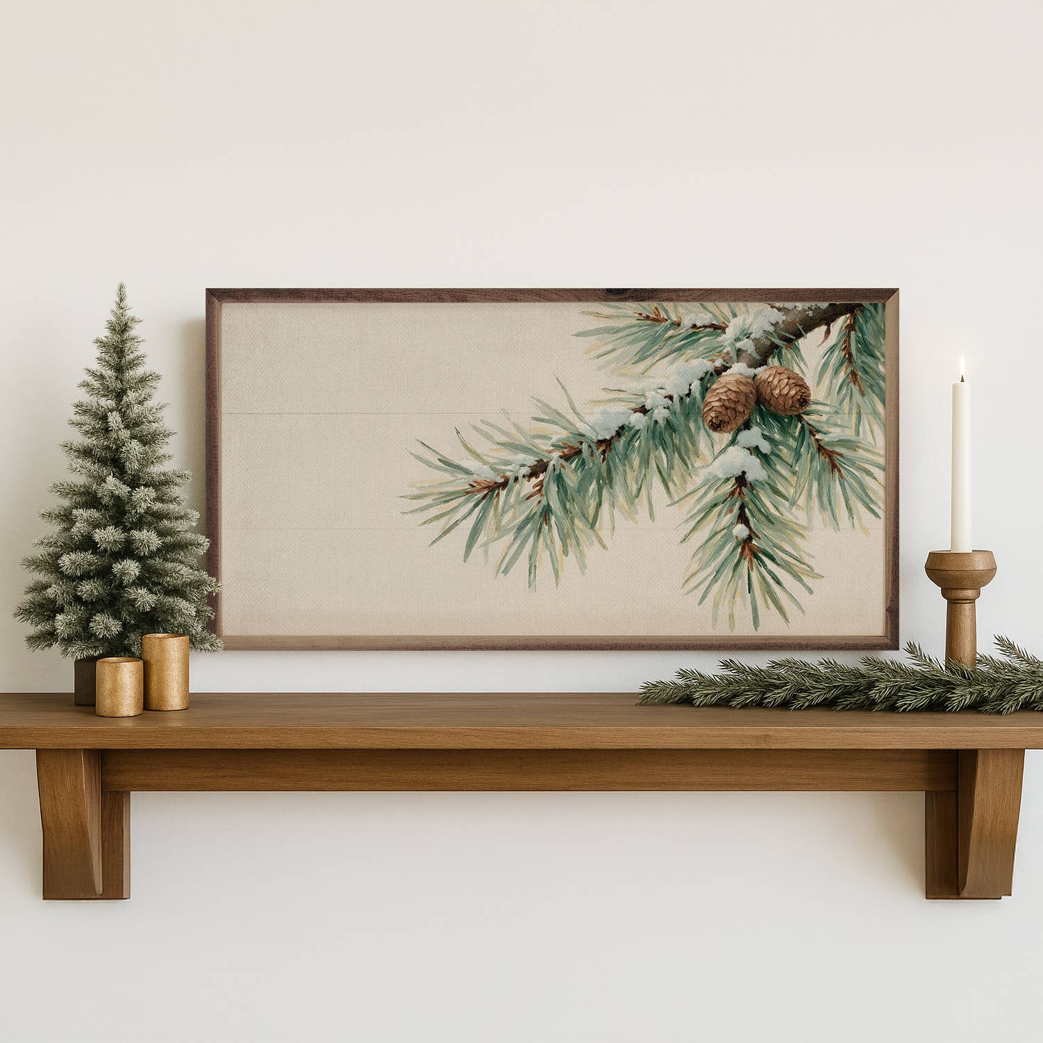 Pine Branch With Snow Horizontal 16x8