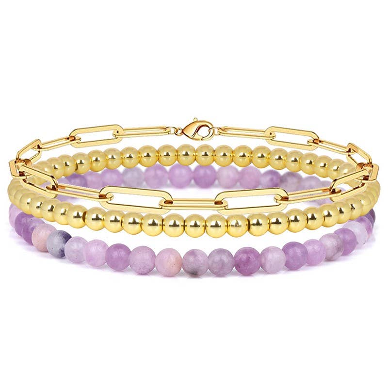 MULTI LAYER NATURAL STONE BALL CHAIN LINK BRACELET