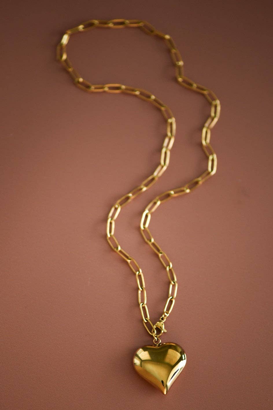 18K Gold Plated Heart Pendant Waterproof Stainless Steel Chain Necklace