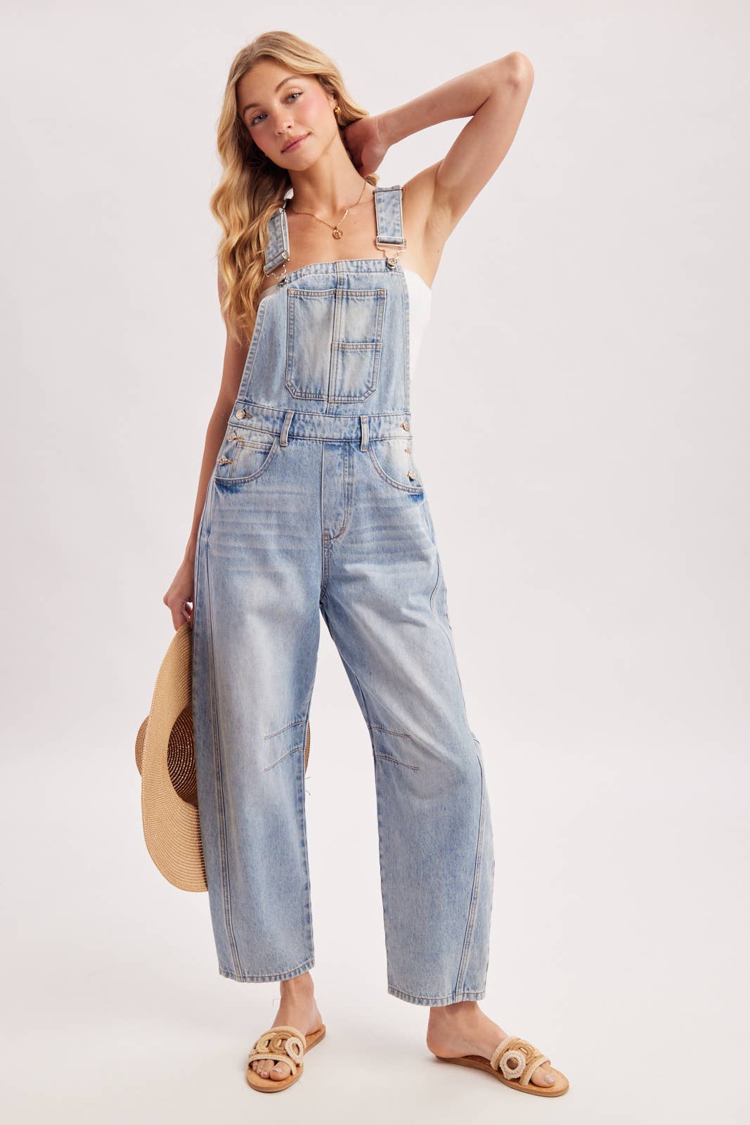 DENIM MINI BARREL OVERALLS