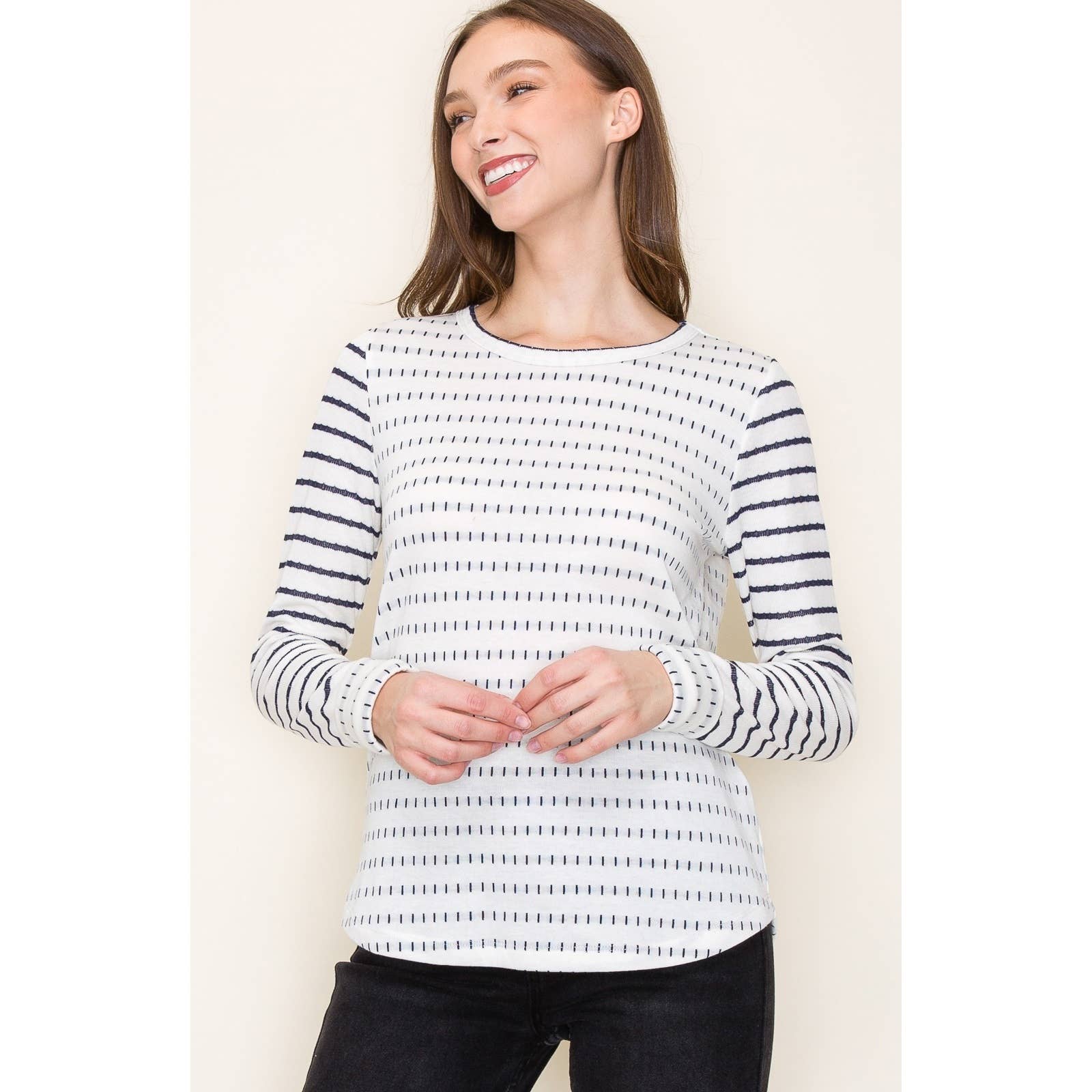 DOUBLE STRIEPD POLY FRENCH TERRRY TOP