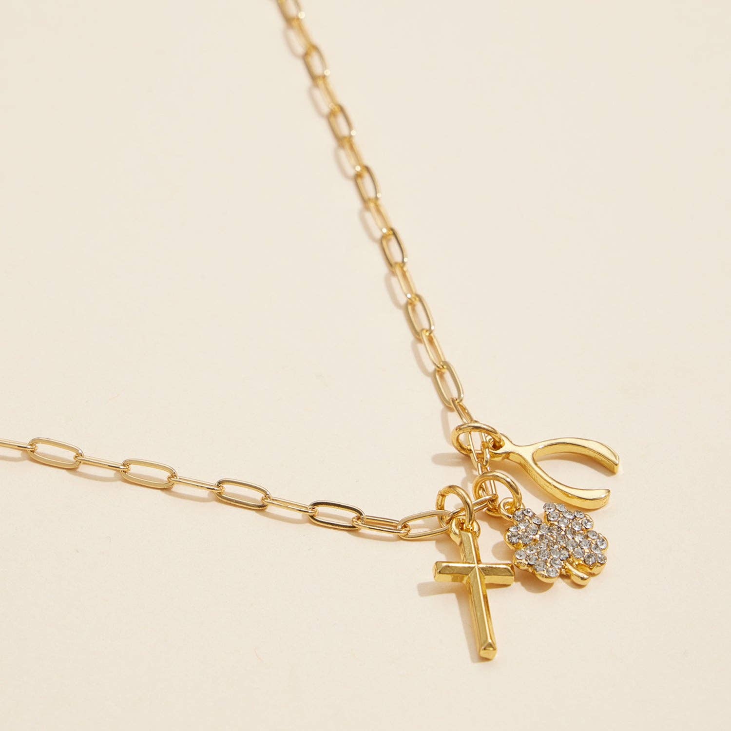 Gold Dipped Necklace with 3 Symbolic Charms