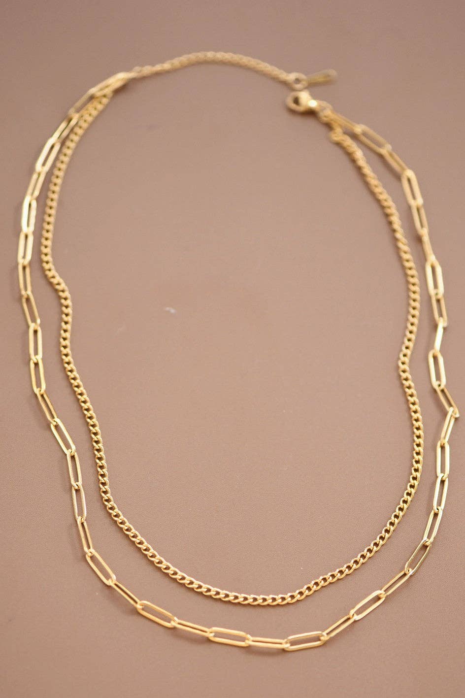 18K Gold Plated Waterproof Stainless Steel Paperclip Layered Necklace