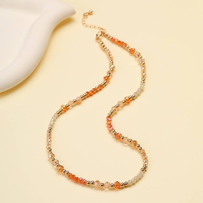 Faceted Glass Bead & Gold Accent Beaded Necklace