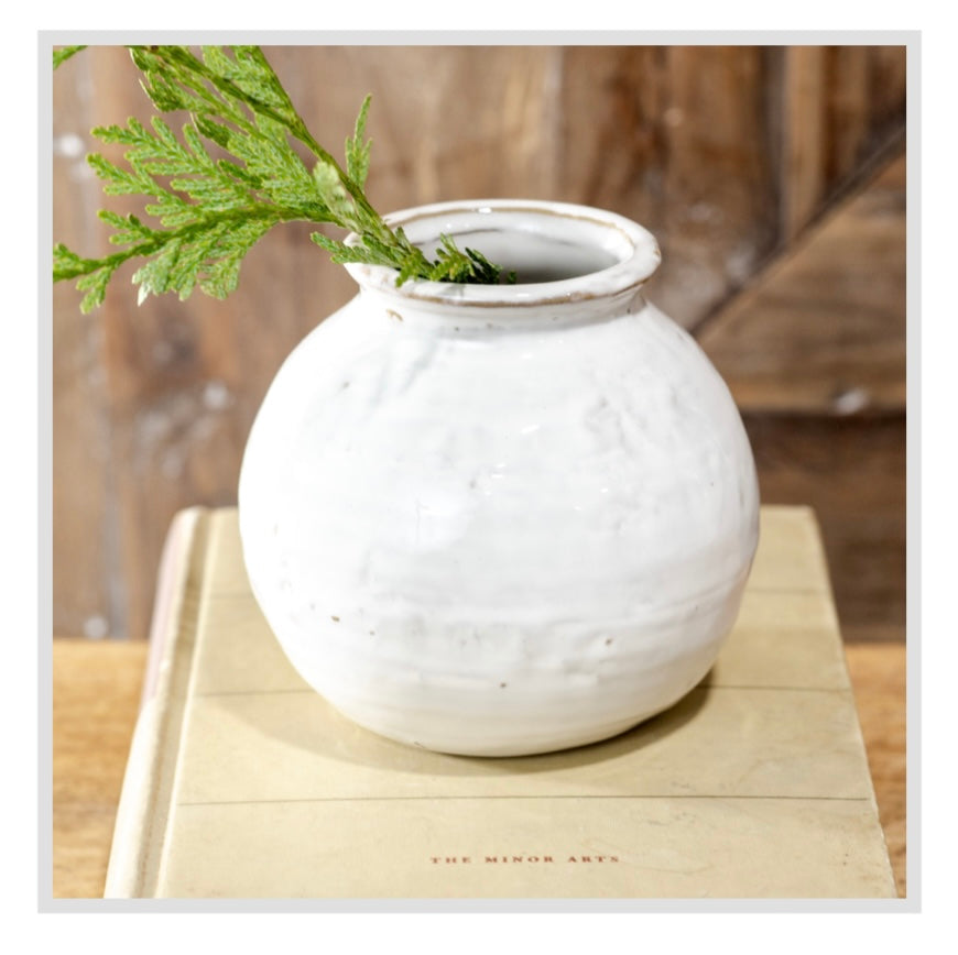 6.1" WHITE CERAMIC BALL VASE