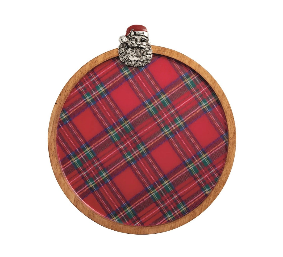 Tartan Plaid Round Santa Wood Tray