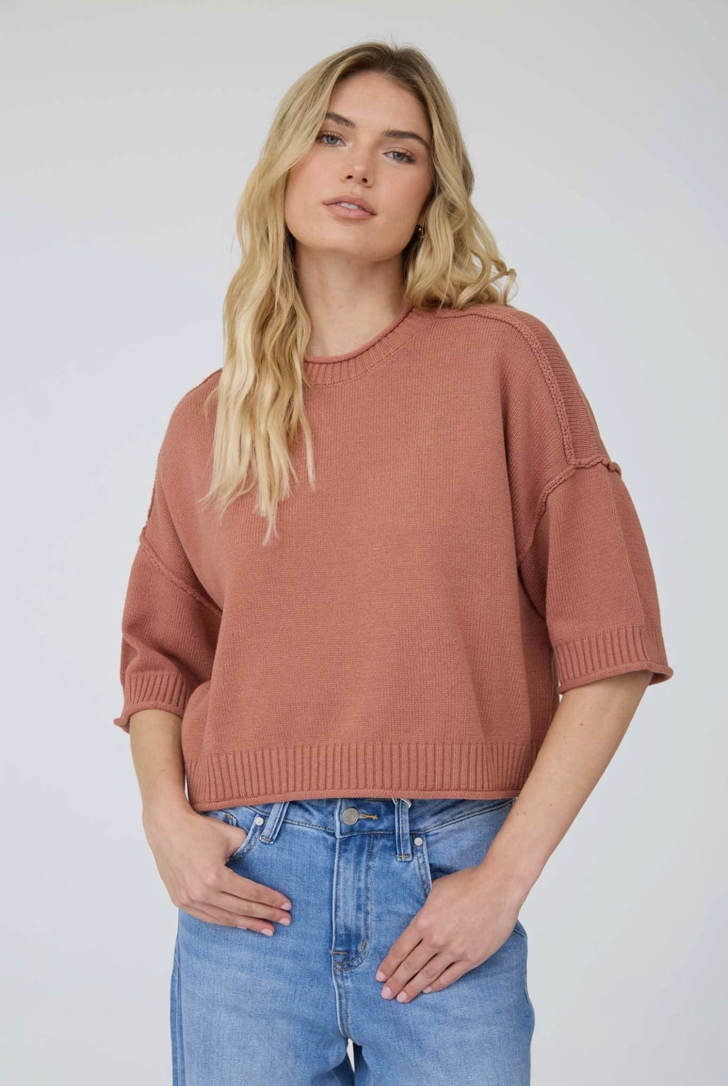 Exposed Seam Drop Shoulder Sweater
