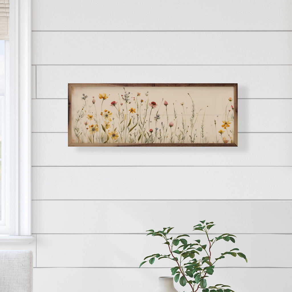 Simple Field Flowers Wooden Sign 12 x 4