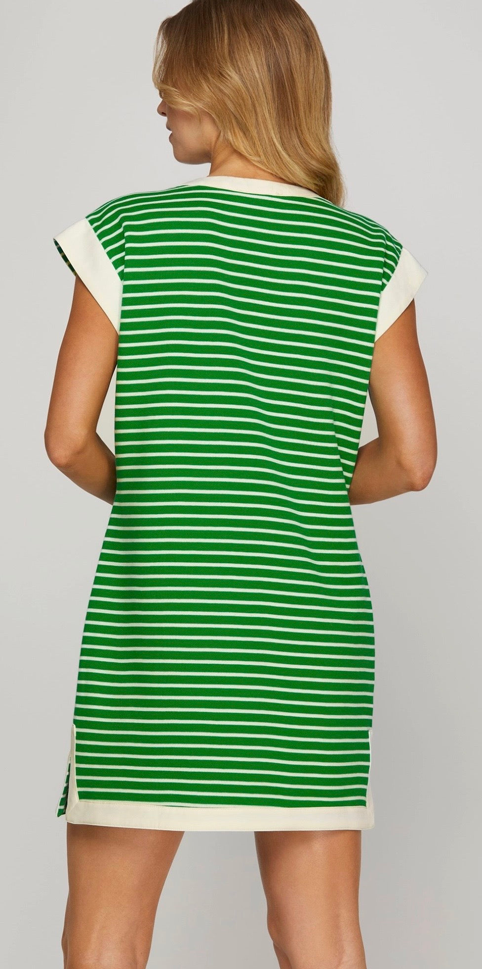 Stripe Dress Contrast Trim Pockets