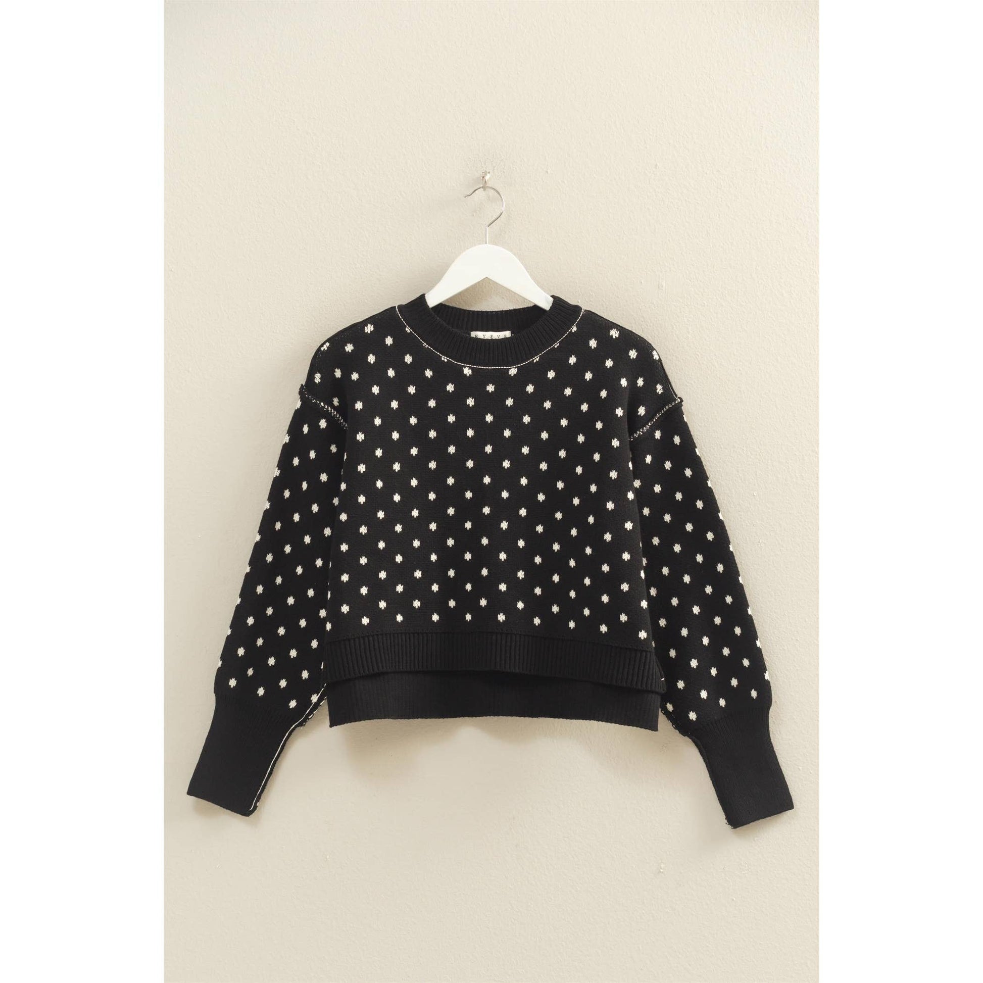 Polka Dot Patterned Crewneck Sweater