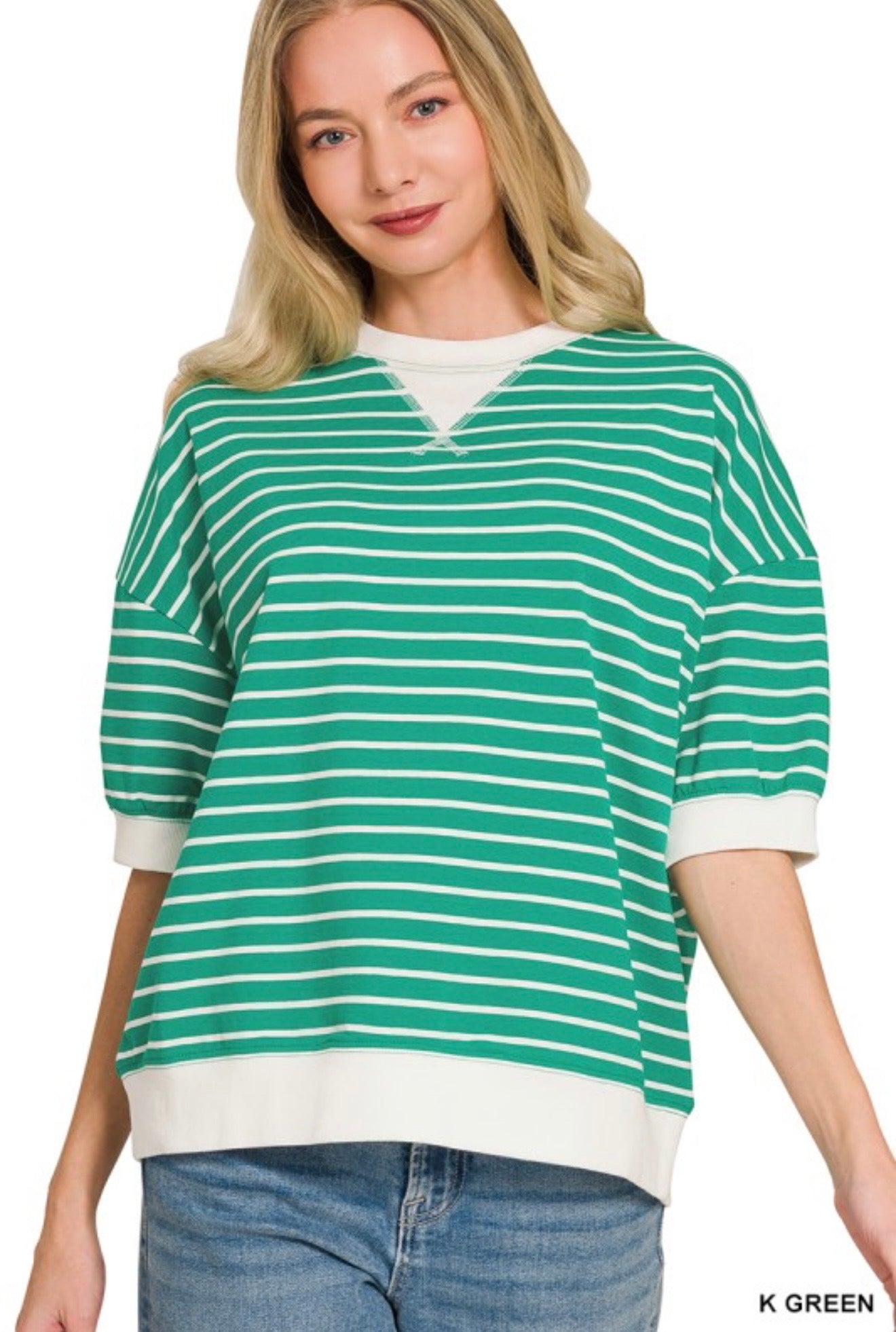 Short Sleeve Stripe Banded Pullover
