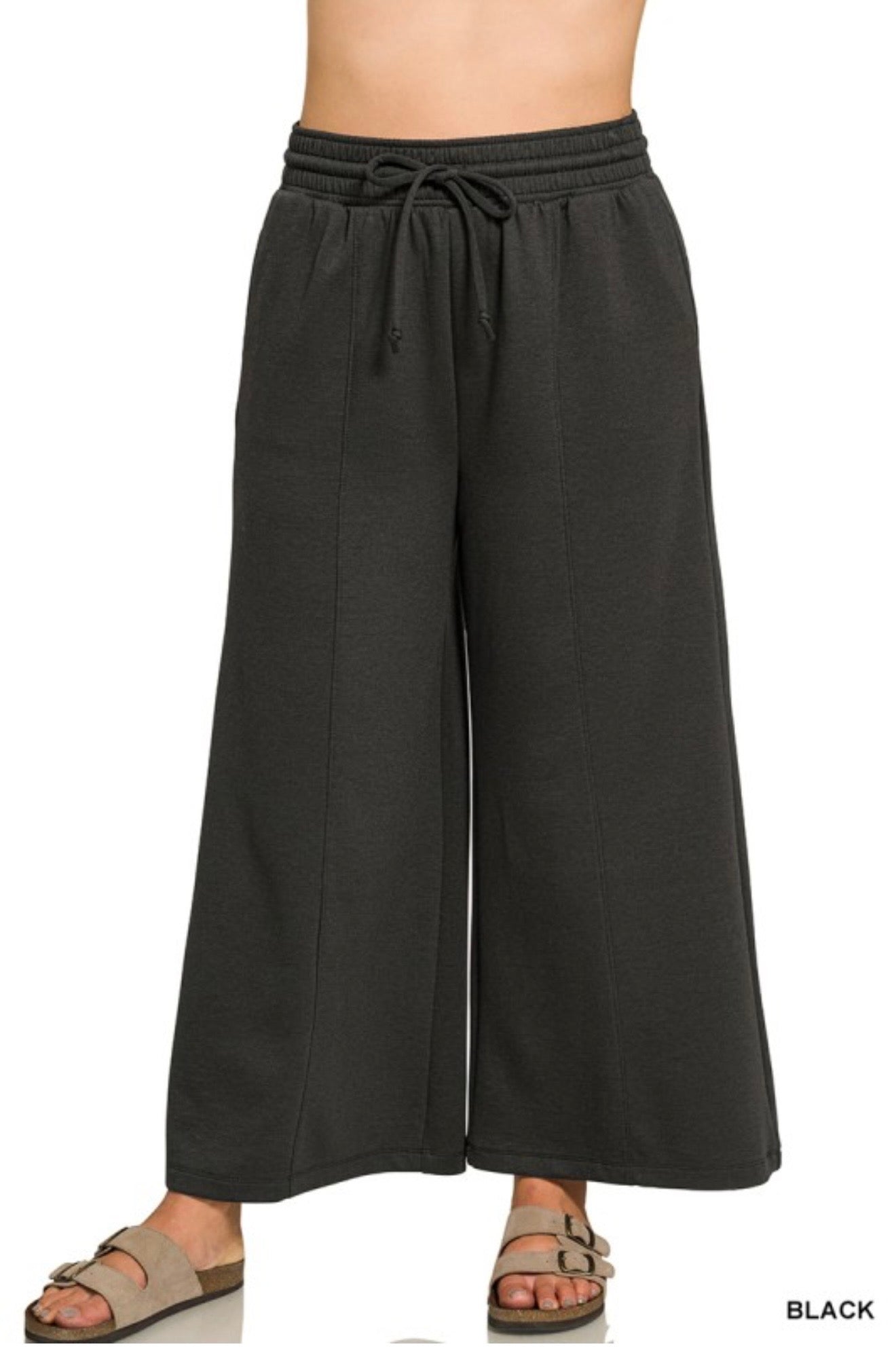 Curvy Scuba Drawstring Wide Leg Pant