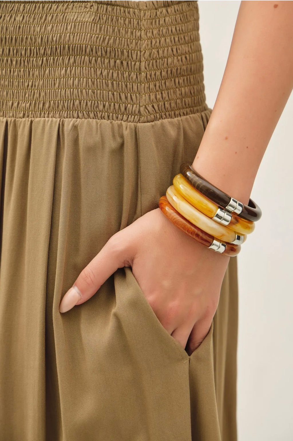 Smocked Waist Midi Skirt with Pockets