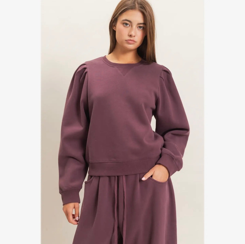 Puff Sleeve Crewneck Sweatshirt