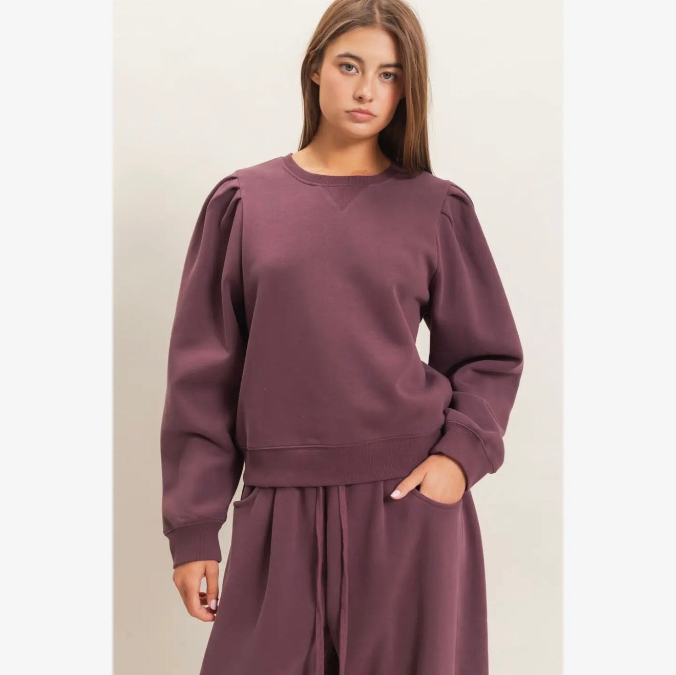 Puff Sleeve Crewneck Sweatshirt