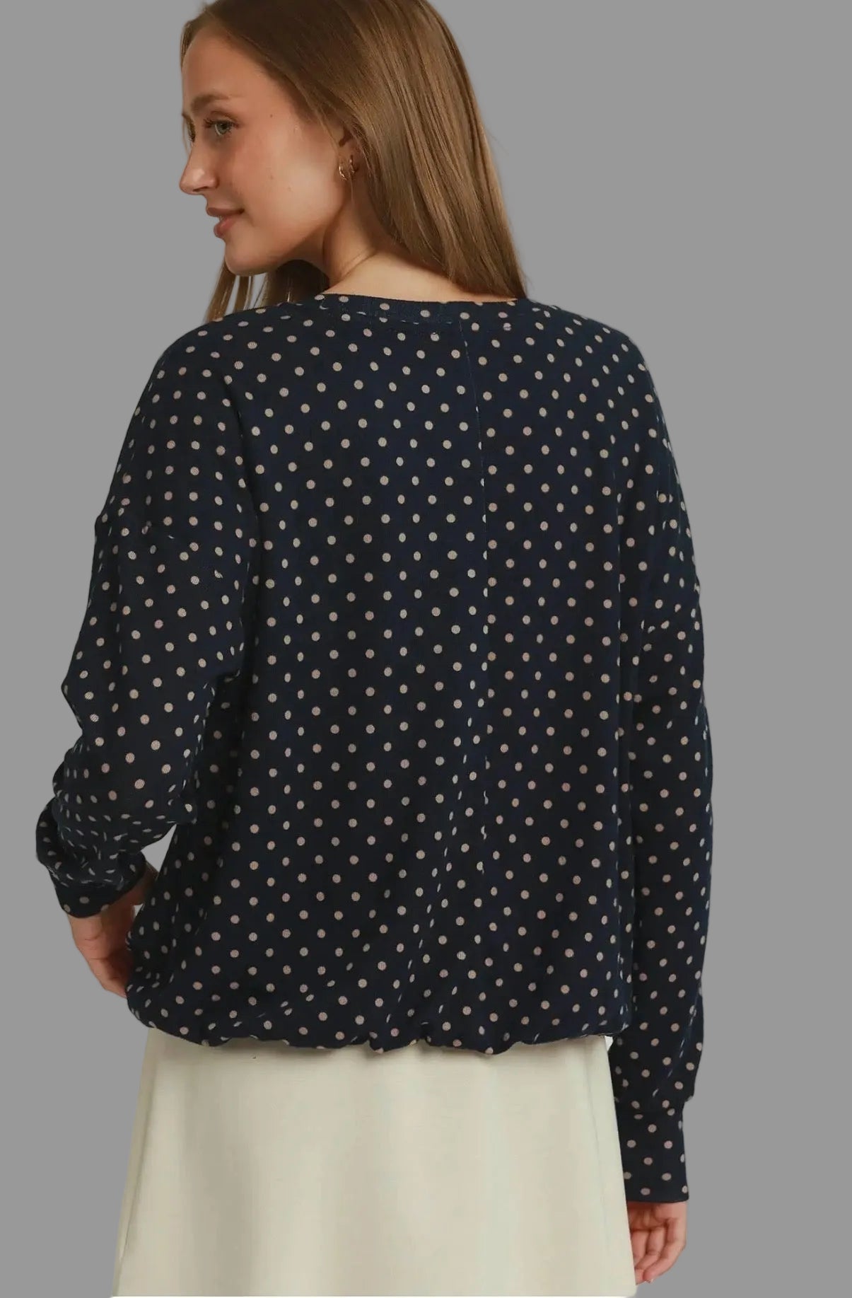 Polka Dot Long Sleeve Bubble Hem Top