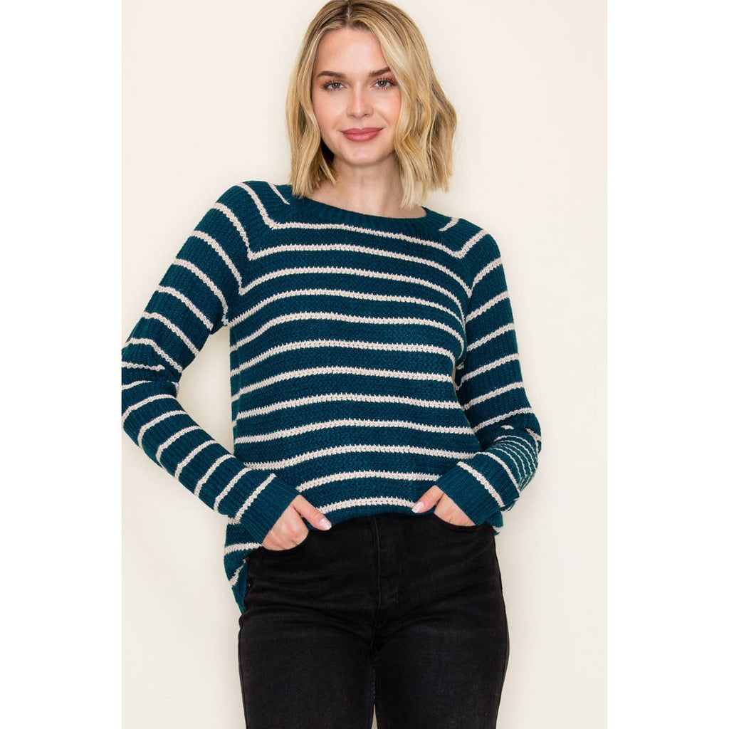 MINI WAFFLE STRIPED PULLOVER SWEATER