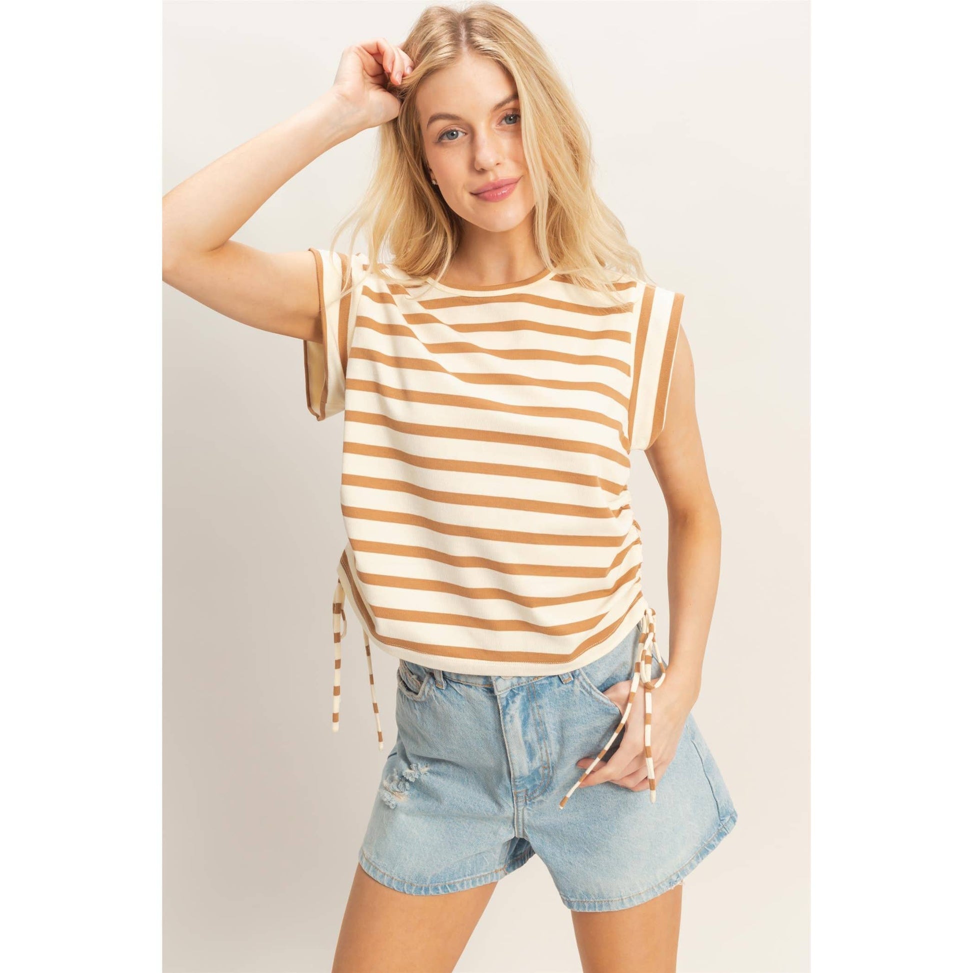 Striped Sleeveless Tie-Side Top