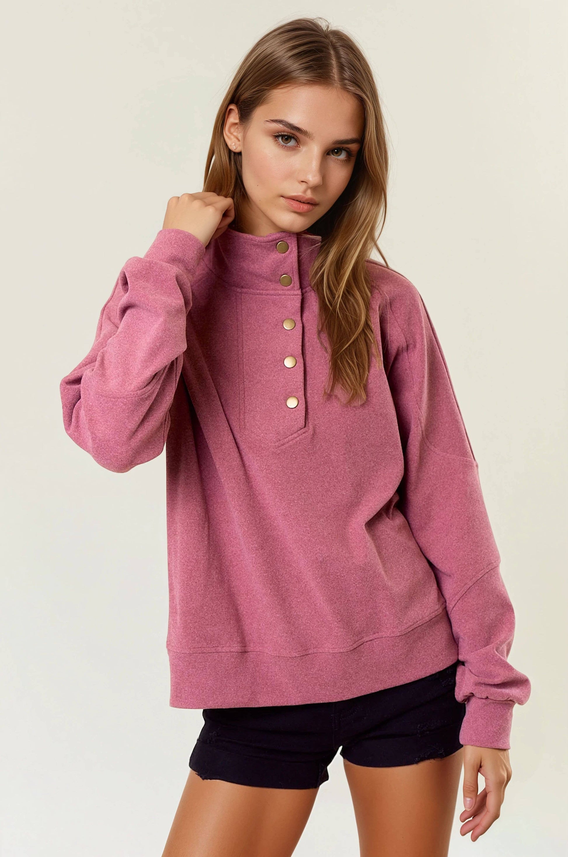 Buttery Soft Brushed Knit Mock Neck Sweatshirt
