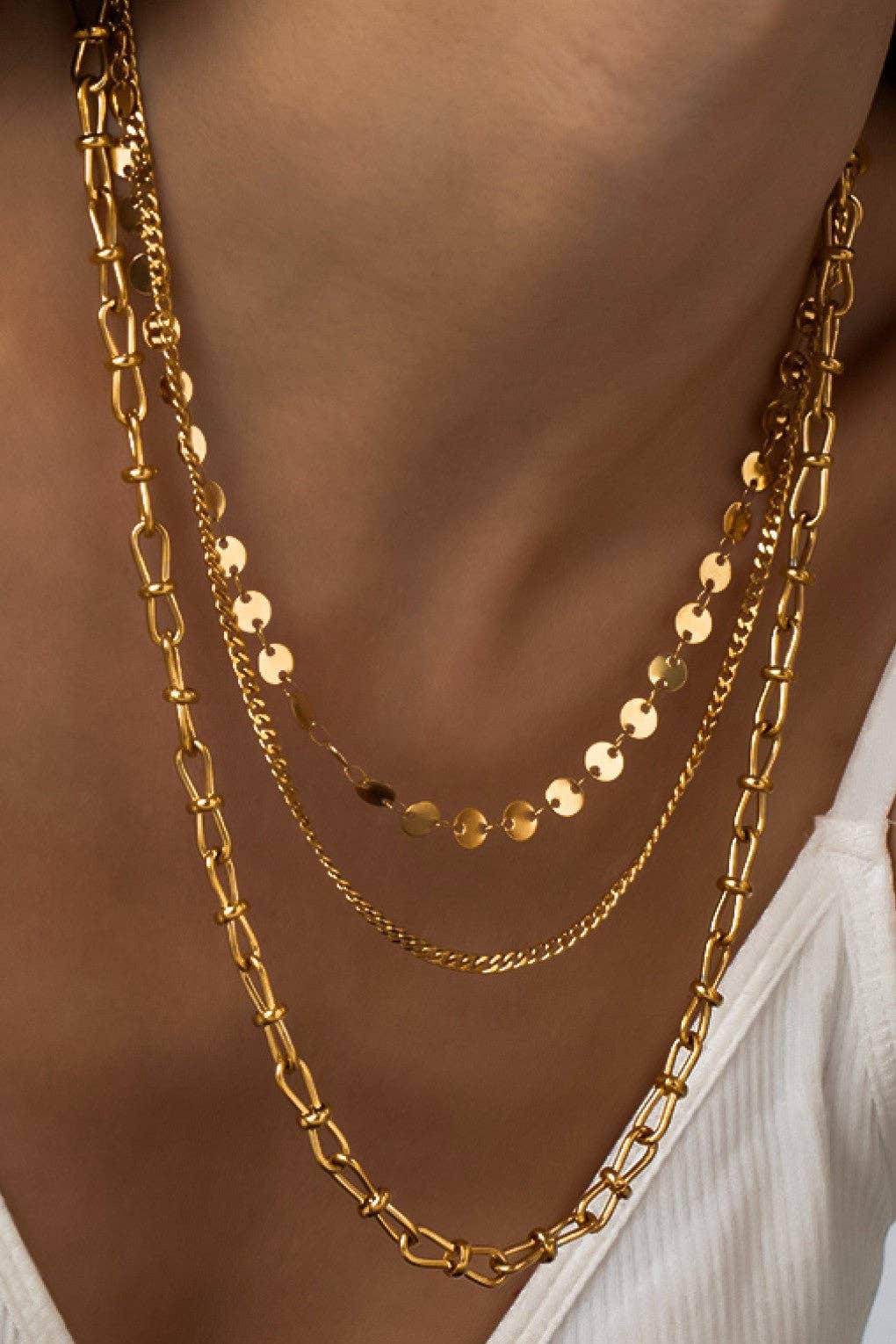 18K Gold Plated Waterproof Stainless Steel Layered Necklace