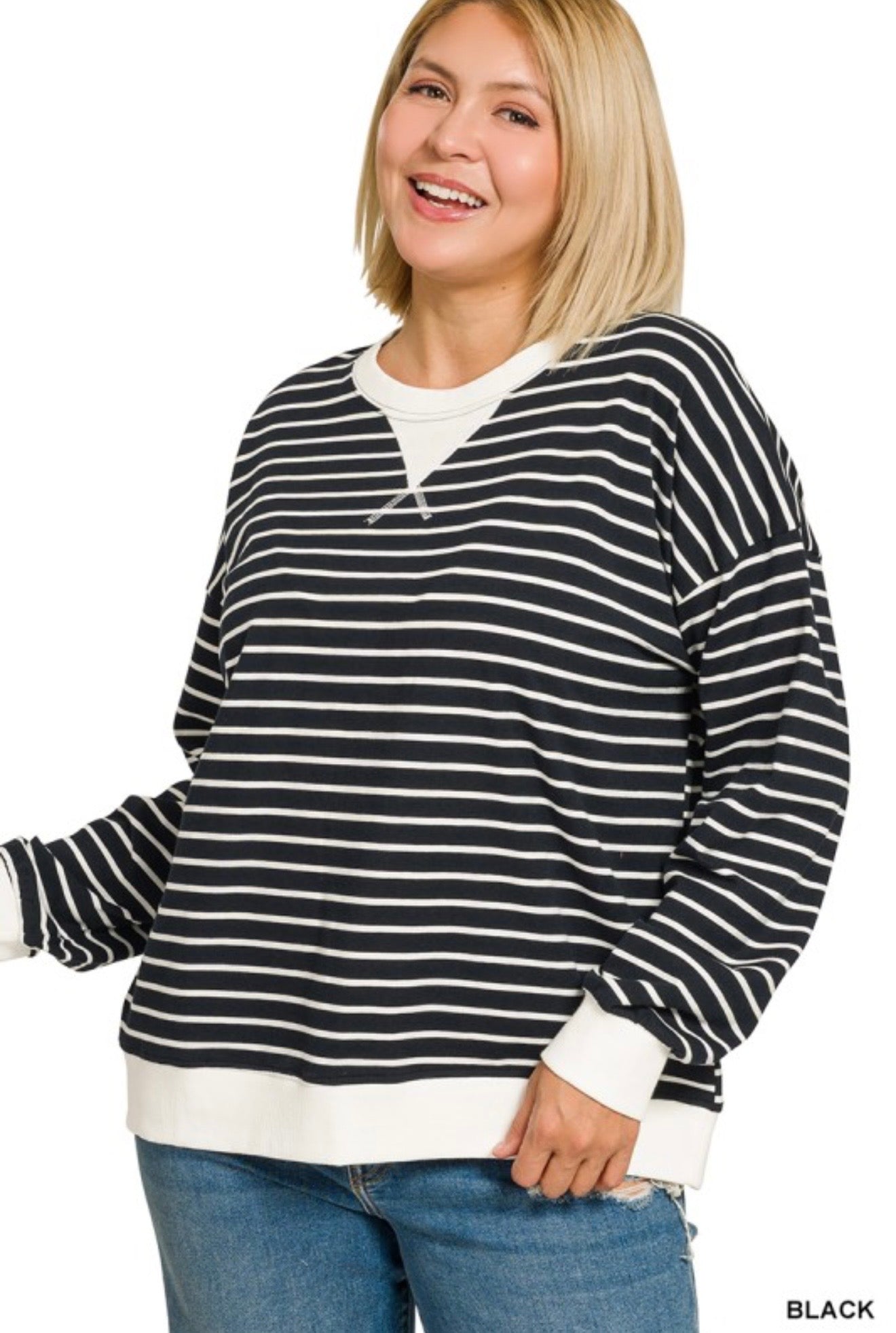 Curvy Stripe Banded Pullover